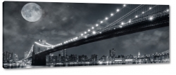 most brookliski, blask wiate, ksiyc, panorama, rzeka, east river, manhattan, nowy jork, miasto, city, metropolia, noc, b&w