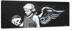 banksy, hamlet, graffiti, anio, dziewczynka, skrzyda, czaszka, mural, art, artystycznie, b&w