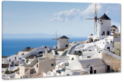 grecja, oia santorini, wyspa, biae domy, krajobraz, schody, wiatrak, morze, wakacje, na wzgrzu