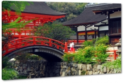 czerwony most, japonia, ogrd, zen, spokj, pejza, lato, jesie