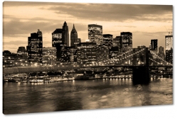 skyline, nowy jork, new york, brooklyn, east river, most, rzeka, ciemno, sepia, noc, city, miasto, metropolia
