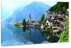 hallstatt, hallstattersee, alpy, austria, koci, witynia, jezioro, gry, widok, tafla, krajobraz, pejza