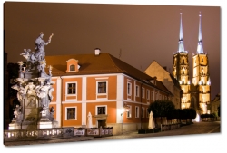 wrocaw, rynek, katedra, rzeba, statua, noc, wiata