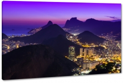 rio de janeiro, brazylia, gry, miasto noc, blask, fiolet, wieowce, widok, krajobraz