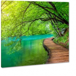 jezioro, staw, drzewa, chorwacja, Jeziora Plitwickie, deptak, deska, zielony