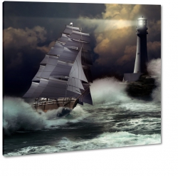 statek, latarnia morska, morze, sztorm, aglowiec, wiato, burza, fale