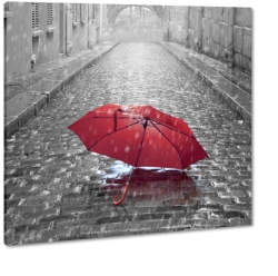 ulice parya, czerwona parasolka, deszcz