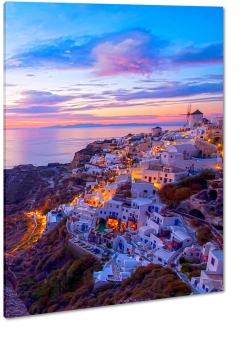 grecja, oia santorini, wyspa, biae domy, krajobraz, morze, wieczr, wakacje, zachd, wzgrze