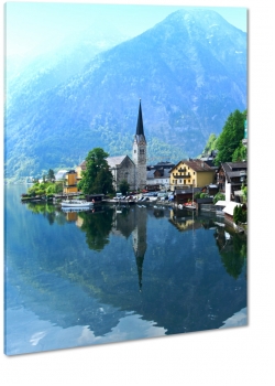 hallstatt, hallstattersee, alpy, austria, koci, witynia, jezioro, gry, widok, tafla, krajobraz, pejza