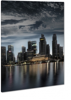 singapur, miasto, metropolia, city, dark, ciemny, chmury, skyline, brzeg, pochmurno