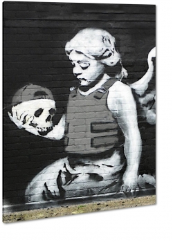 banksy, hamlet, graffiti, anio, dziewczynka, skrzyda, czaszka, mural, art, artystycznie