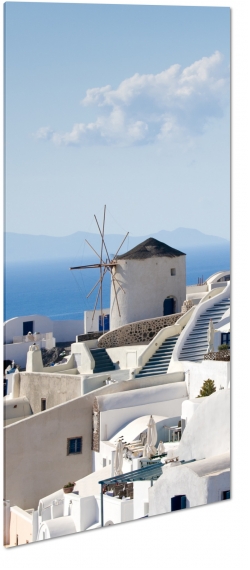 grecja, oia santorini, wiatrak, biae domy, schody, widok, krajobraz, atrakcja