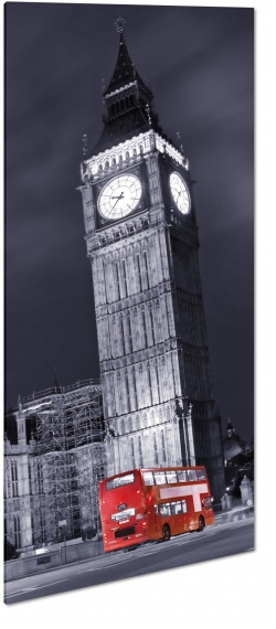 big ben, zegar, londyn, london, anglia, wielka brytania, bus, autobus, czerwony, szary, miasto, city, b&w