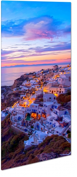 grecja, oia santorini, wyspa, biae domy, krajobraz, morze, wakacje, na wzgrzu, zachd, klimat