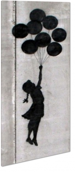 banksy, street art, graffiti, malarstwo, sztuka, art, dziewczynka z balonami, balony, symbolika, warkocz, cie