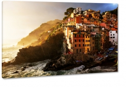 cinque terre, riomaggiore, miasto na wzgrzu, wochy, italia, budynki, kolorowe, zatoka, skay, klif