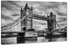 tower bridge, tamiza, londyn, london, anglia, wielka brytania, rzeka, most, chmury, szary, b&w