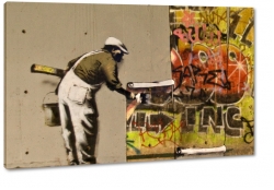 banksy, street art, graffiti, malarstwo, sztuka, art, mczyzna, symbolika, tapeta, farby, przekaz