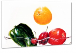 owoce, warzywa, papryka, truskawki, jabko, pomaracz, w wodzie, woda, abstrakcja, kolorowo, zdrowie, do kuchni