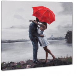 pary, zakochana para, parasolka, czerwona, rysunek, obraz