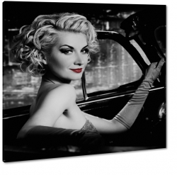 kobieta, blondynka, auto, retro, pin up