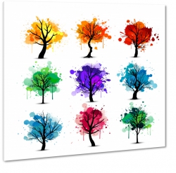 drzewa, abstrakcja, plamy, kolorowy tusz