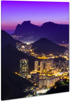 rio de janeiro, brazylia, gry, miasto noc, blask, fiolet, wieowce, widok, krajobraz