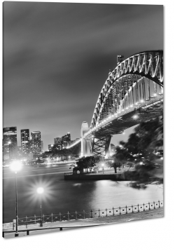 harbour bridge, sydney, australia, skyline, city, noc, dark, most, opera house, zatoka, port jackson, widok, krajobraz, b&w