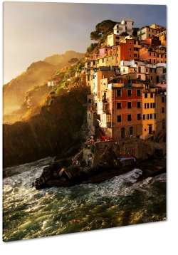 cinque terre, miasto na wzgrzu, wochy, italia, budynki, kolorowe, fale, brzeg, zatoka, skay, klif