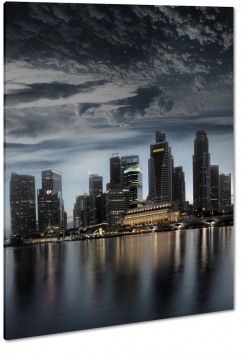 singapur, miasto, metropolia, city, dark, ciemny, chmury, skyline, brzeg, pochmurno, wieowce, panorama, czarny