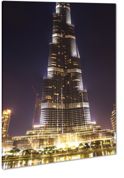 burj khalifa, dubaj, zea, wiea, wieowiec, drapacz chmur, szczyt, owietlony, blask, noc, zmrok, czarny, bogaty