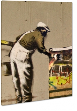 banksy, street art, graffiti, malarstwo, sztuka, art, mczyzna, symbolika, tapeta, farby, przekaz, malarz