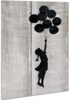 banksy, street art, graffiti, malarstwo, sztuka, art, dziewczynka z balonami, balony, symbolika, warkocz, cie