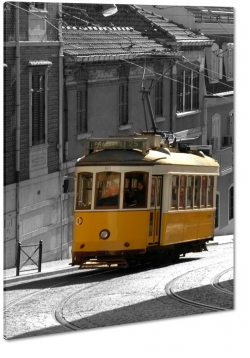 tramwaj, lty, lizbona, portugalia, vintage, podr, transport, podr, szare to, kamienice, b&w