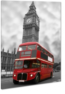 big ben, londyn, autobus, czerwony, pitrowy, widok, krajobraz, szary, b&w