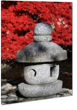 japonia, ogrd, ozdoba, betonowa, dekoracja, czerwone kwiaty, zen, spokj