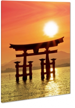 itsukushima, miyajima, morze japoskie, podr, zachd soca, czerwony, brama torii