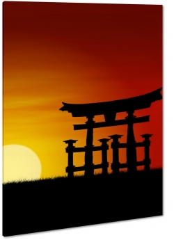 itsukushima, miyajima, morze japoskie, zachd soca, czerwony, cienie, dark, brama torii