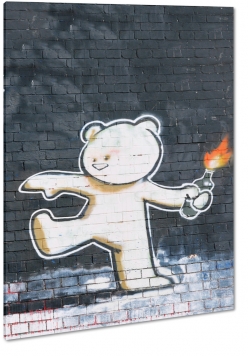 banksy, street art, graffiti, malarstwo, sztuka, art, mi, symbolika, koktajl mootowa, atak, mur
