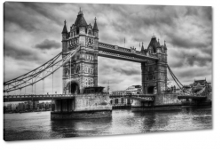 tower bridge, tamiza, londyn, london, anglia, wielka brytania, rzeka, most, chmury, szary, b&w