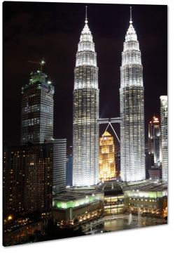 petronas towers, kuala lumpur, malezja, biurowce, wieowce, miasto, city, metropolia, noc, wiata, blask