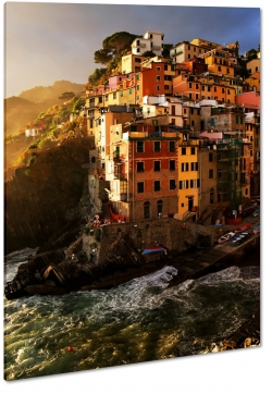 cinque terre, riomaggiore, miasto na wzgrzu, wochy, italia, budynki, kolorowe, zatoka, skay, klif