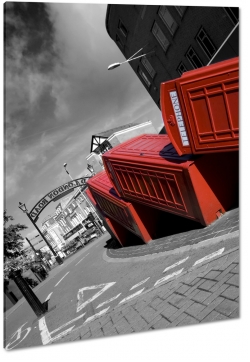 budka telefoniczna, telephone, czerwona, londyn, anglia, london road, street, ulica, szary, b&w