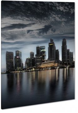 singapur, miasto, metropolia, city, dark, ciemny, chmury, skyline, brzeg, pochmurno, wieowce, panorama