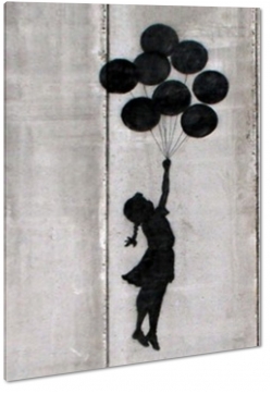 banksy, street art, graffiti, malarstwo, sztuka, art, dziewczynka z balonami, balony, symbolika, warkocz, cie