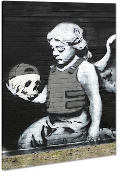 hamlet, graffiti, anio, dziewczynka, skrzyda, czaszka, mural, art, artystycznie, banksy