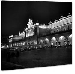 krakw, sukiennice, rynek gwny, polska, noc, blask, wiata, czarny, b&w