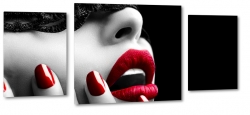 kobieta, czerwone usta, paznokcie, zmysowa, czarny, b&w, sztuka, fotografia, przekaz