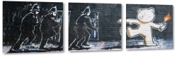 banksy, street art, graffiti, malarstwo, sztuka, art, mi, symbolika, policja, obrona, koktajl mootowa, atak, tarcza