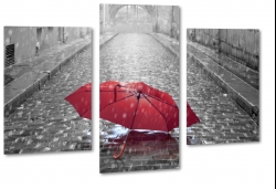 parasol, czerwony, ulica, deszcz, ulica, nastrj, smutek, samotno, b&w